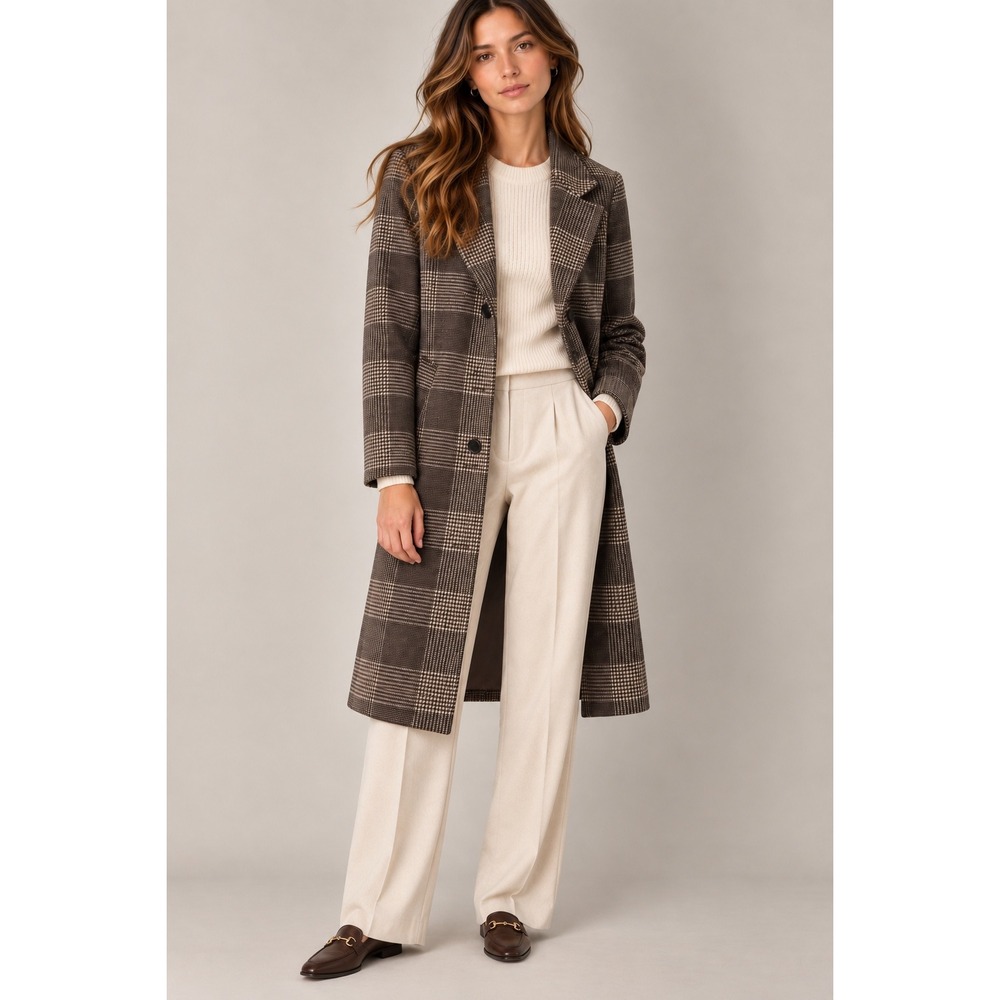 Abercrombie & Fitch Brown Glen Plaid Heritage Dad Coat Wool Blend Overcoat, S